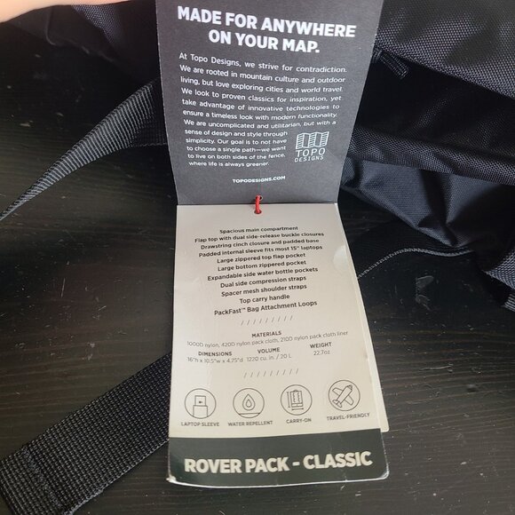 NWT Topo Designs Rover Tech Pack Backpack Black Commuter Travel - Picture 5 of 9